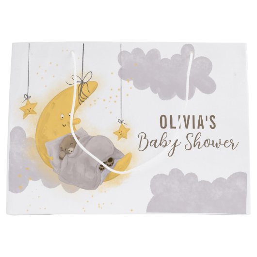 Beer Moon Stars Gray Clouds Neutrale Baby shower Groot Cadeauzakje (Voorkant)