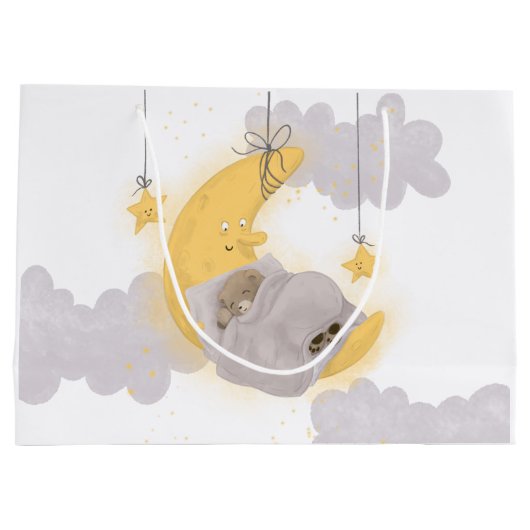 Beer Moon Stars Gray Clouds Neutrale Baby shower Groot Cadeauzakje (Achterkant)