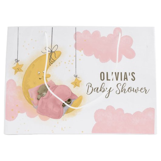 Beer Moon Stars Roze Clouds Girl Baby shower Groot Cadeauzakje (Voorkant)