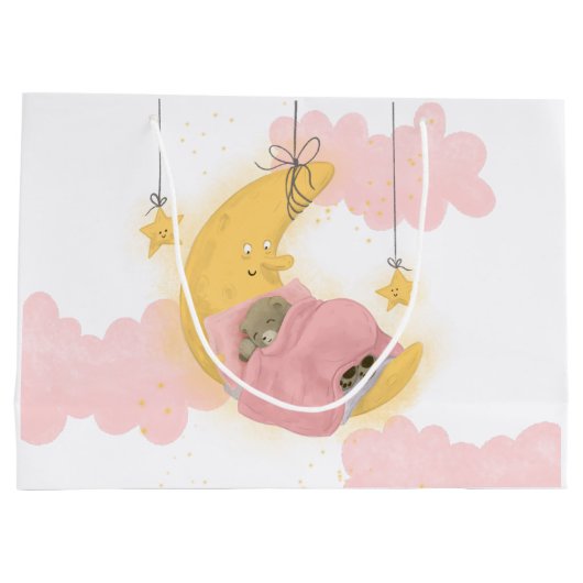 Beer Moon Stars Roze Clouds Girl Baby shower Groot Cadeauzakje (Achterkant)