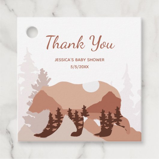 Beer Mountain Forest Boy Baby shower Bedankjes Labels (Voorkant)