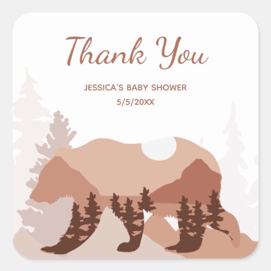 Beer Mountain Forest Boy Baby shower Vierkante Sticker (Voorkant)