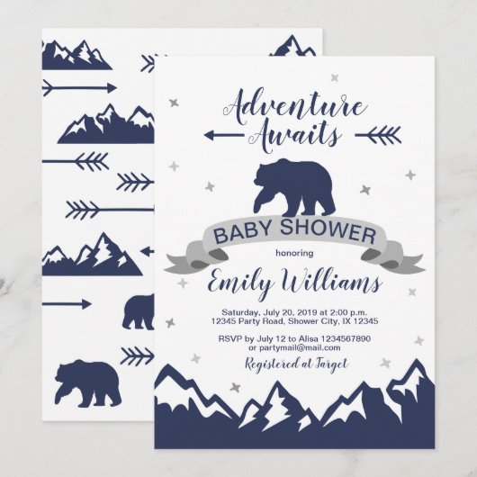 Beer Mountains Boy Baby shower Uitnodiging (Voorkant / Achterkant)