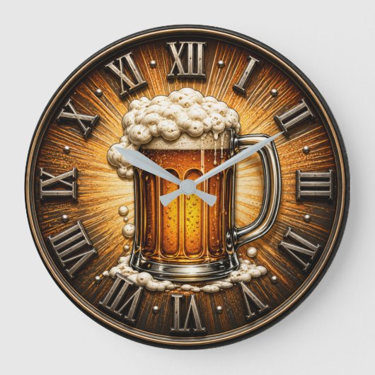 Beer Mug Man Cave Bar Gift Grote Klok (Voorkant)
