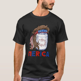 Beer Mullet Merica Mannen 4e juli Amerikaanse vlag T-shirt