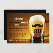 Beer Mustache Fun Birthday Party Invitation Kaart (Voorkant / Achterkant)