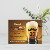 Beer Mustache Fun Birthday Party Invitation Kaart (Staand voorkant)