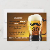 Beer Mustache Fun Birthday Party Invitation Kaart (Voorkant)