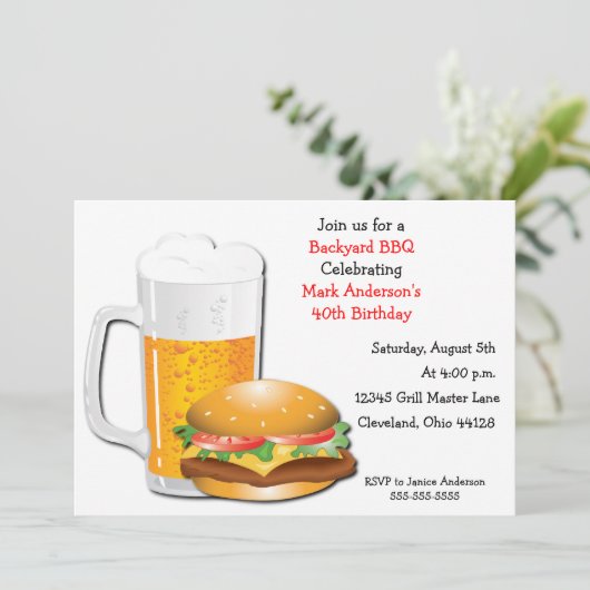 Beer N Cheese Burger Uitnodiging (Staand voorkant)