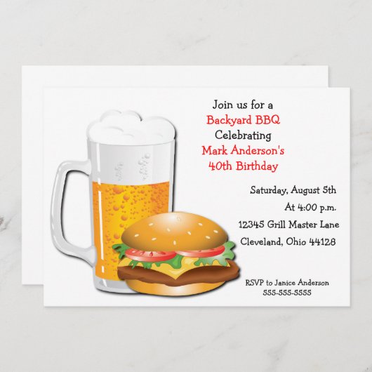 Beer N Cheese Burger Uitnodiging (Voorkant / Achterkant)