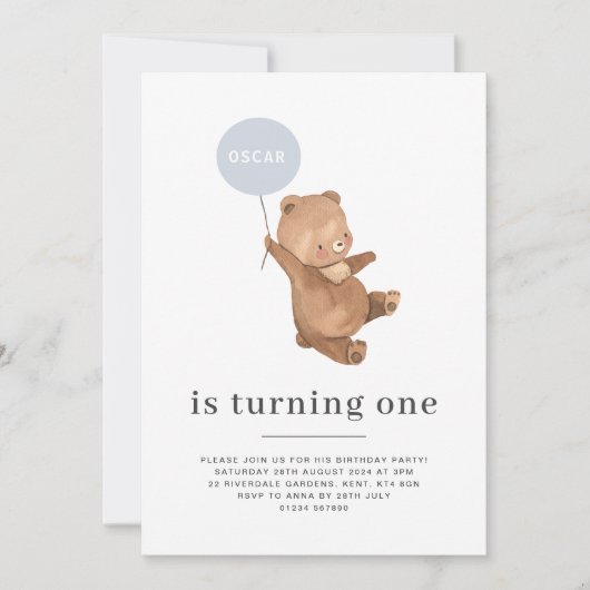 Beer naam - 1e verjaardagsuitnodiging - Blue Ballo Kaart (Voorkant)