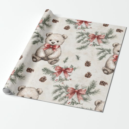  Beer Neutraal met Zachte Rode Boog Cadeaupapier (Uitgerold)