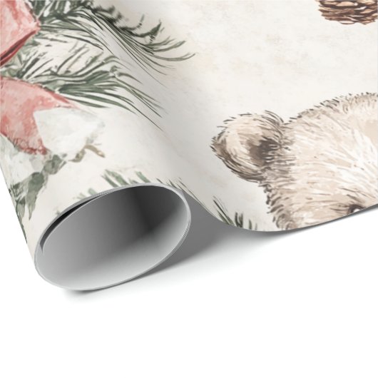  Beer Neutraal met Zachte Rode Boog Cadeaupapier (Rol Hoek)