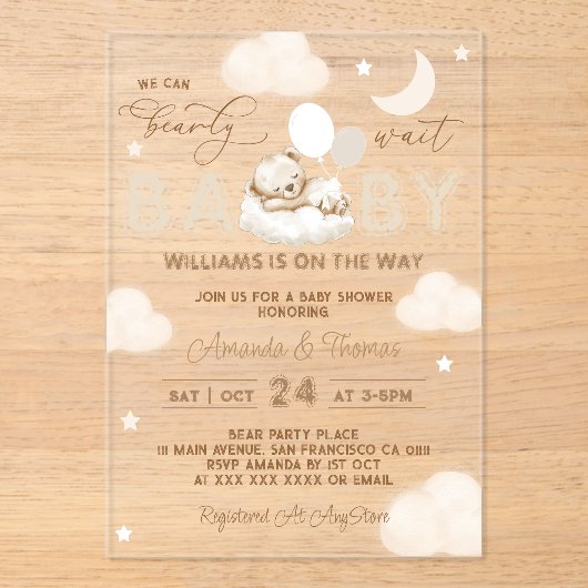 Beer Neutral Balloons Baby shower Acryl Uitnodigingen (Voorkant)