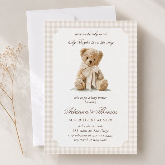Beer Neutrale Gingham Baby Shower Kaart
