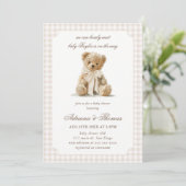Beer Neutrale Gingham Baby Shower Kaart (Staand voorkant)