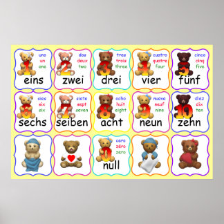 Beer Nummers in het Duits Spaans en Frans Poster