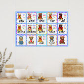 Beer Nummers Onderwijs, getallen, Engels, Frans, Poster (Keuken)