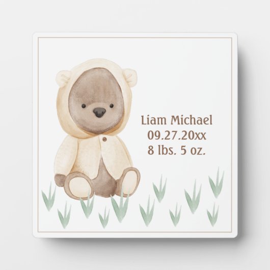 Beer Nursery Geboorte Stat Waterverf Rustieke Aand Fotoplaat (Voorkant)