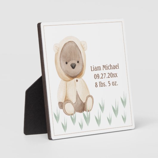 Beer Nursery Geboorte Stat Waterverf Rustieke Aand Fotoplaat (Voorkant)