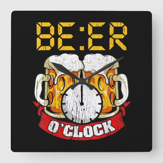 Beer O'clock Funny Drinking Adult Humor Vierkante Klok (Voorkant)
