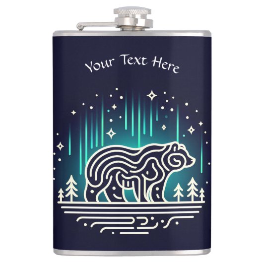 Beer onder Aurora Lights Heupfles (Voorkant)