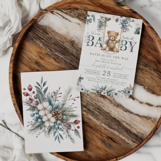 Beer op de weg Botanische salie groen Baby shower Kaart