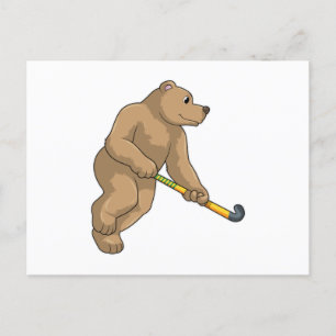 Beer op hockey met hockeystick briefkaart