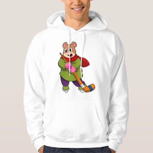 Beer op ijshockey met ijshockeystick hoodie (Voorkant)