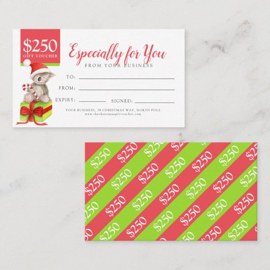 Beer op kerstcadeau $250 cadeaubon kortingskaartje (Voorkant / Achterkant)