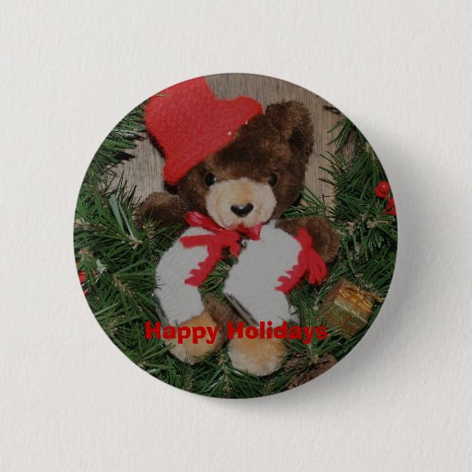 Beer op krans Kerstvakantie Button Pin (Voorkant)