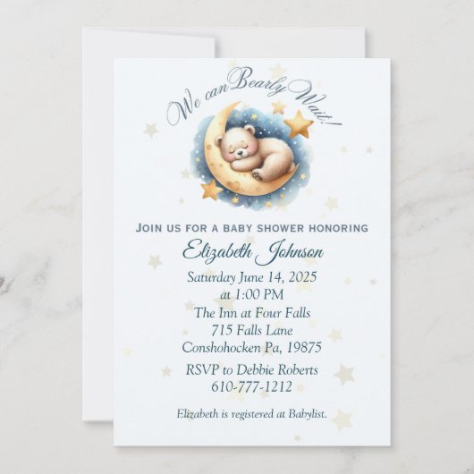 Beer op Moon Baby shower Invitation Kaart (Voorkant)
