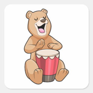 Beer op muziek met drum vierkante sticker