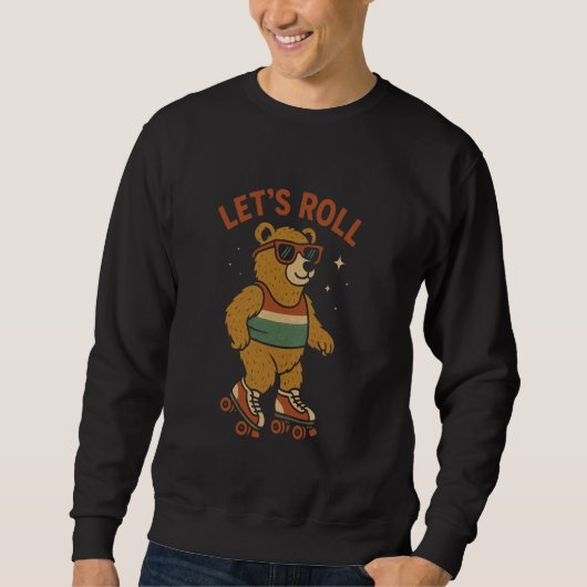 Beer op Roller Schaatsen Let's Roll Retro Comic Bo Trui (Voorkant)