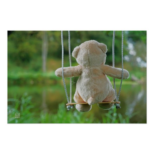 Beer op schommel vanaf de rug. perfect poster (Voorkant)