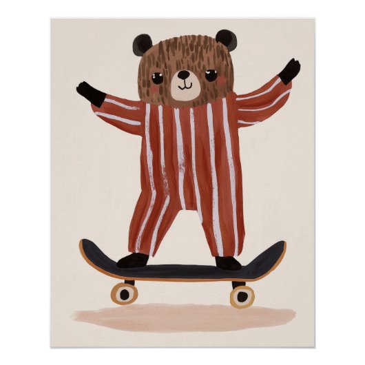 Beer op skateboard, kinderkamer muurkunst, kinder  perfect poster (Voorkant)