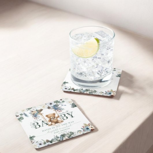 Beer op Swing Sage Green Neutral Baby shower Kartonnen Onderzetters