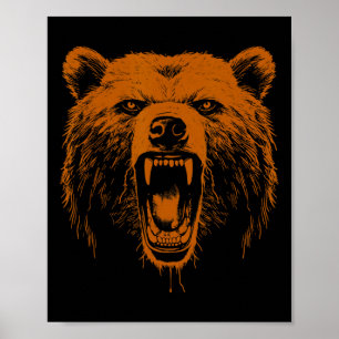 Beer Oranje Boos Grizzly Beer Wandeltocht Kamperen Poster