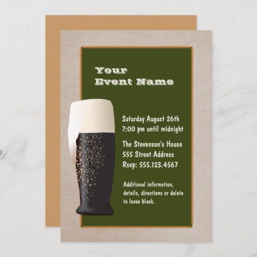 Beer over de ontwerpuitnodiging kaart (Voorkant / Achterkant)