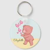 Beer Paar in Liefde Blauw Gepersonaliseerd Sleutelhanger (Voorkant)