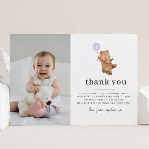 Beer Paarse ballon Foto bedankt Kaart