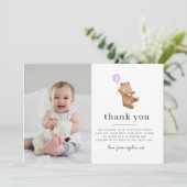 Beer Paarse ballon Foto bedankt Kaart (Staand voorkant)