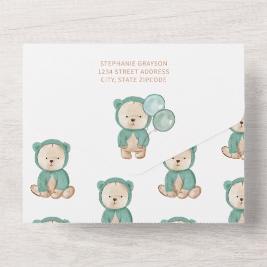 Beer Pampas Genderneutraal Boho Baby shower All In One Uitnodiging (Achterkant)