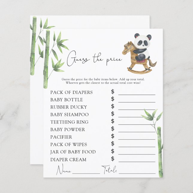 Beer Panda baby shower Prijs Guess spel (Voorkant / Achterkant)