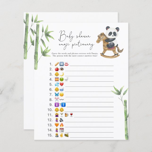 Beer Panda Emoji afbeelding spel baby shower (Voorkant / Achterkant)