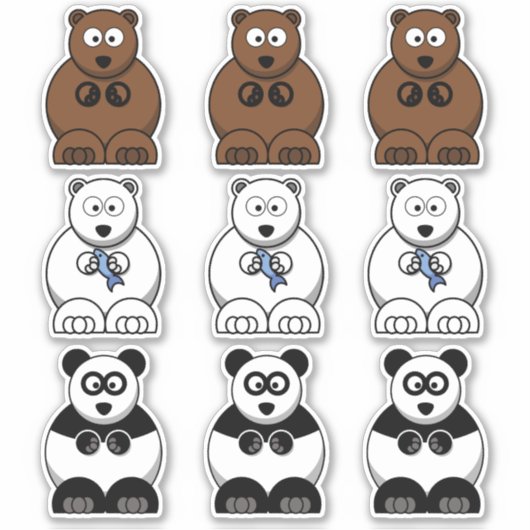 Beer Panda, IJsbeer & Bruine Beer Cartoon Sticker (Voorkant)