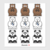 Beer Panda, IJsbeer & Bruine Beer Cartoon Sticker (Vel)