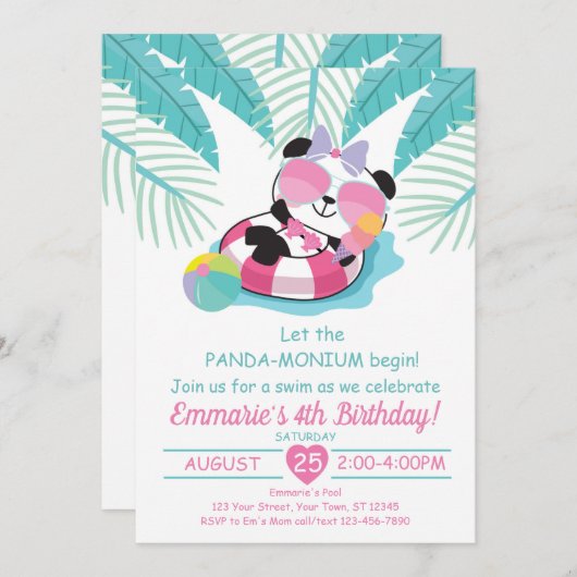 Beer Panda-monium Birthday Party Invitation Panda Kaart (Voorkant / Achterkant)