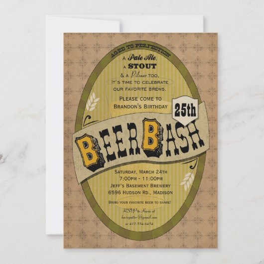 Beer Party of Beer Bash Invitation Kaart (Voorkant)