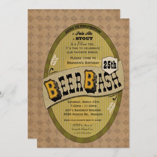 Beer Party of Beer Bash Invitation Kaart (Voorkant / Achterkant)